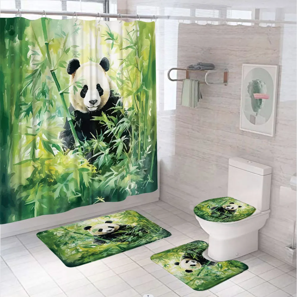 Bamboo Bath Mat - 4 adet suluboya yeşil bambu duş